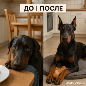 Доберман до после