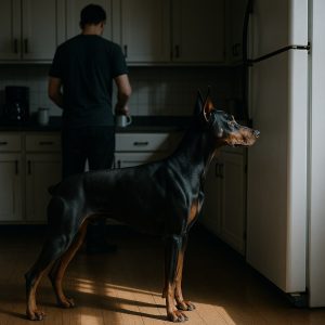 Доберман и холодильник