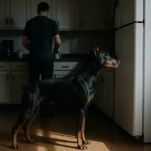 Доберман и холодильник