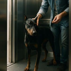 Доберман в лифте