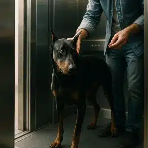 Доберман в лифте