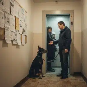 Доберман у лифта