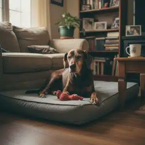 Доберман на лежанке