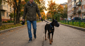 Доберман на поводке