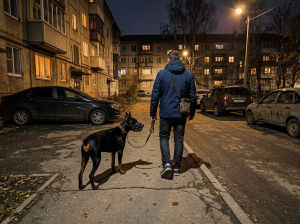 Доберман на прогулке