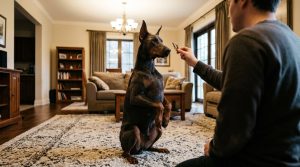 доберман трюк зайка